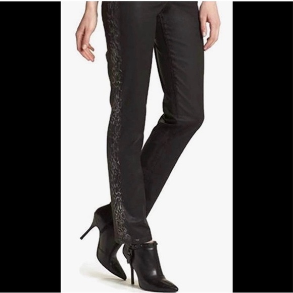 NYDJ Denim - NYDJ - black jeans with snake print side stripes. Slim cut and true to size.